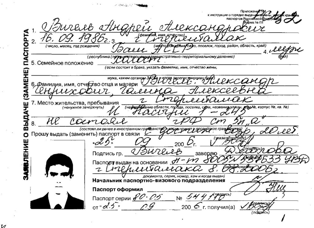 Картка форми 1 Андрія Вігеля